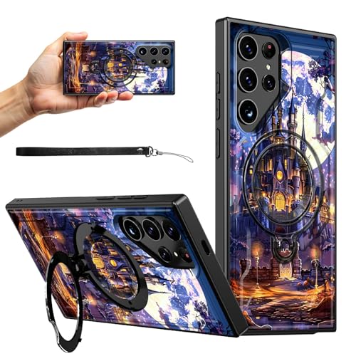 RWUTYTIUL Magnetische Schutzhülle für Samsung S24 Ultra 5G, 17,3 cm (6,8 Zoll), mit Handschlaufe, Ständer, kratzfest, hartes PC-Silikon, stoßfest, für Damen und Herren, Violett von RWUTYTIUL