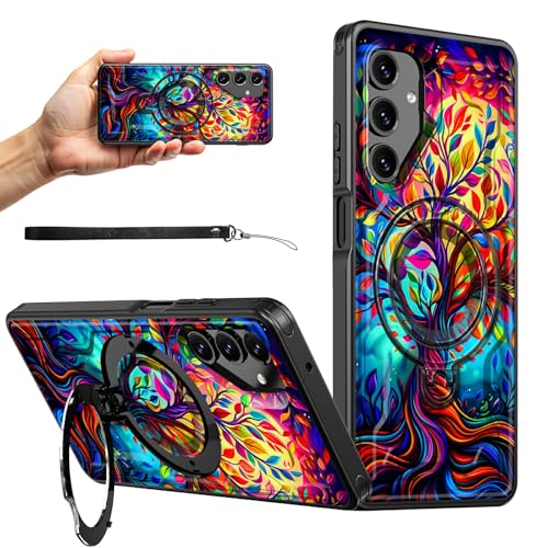 RWUTYTIUL Magnetische Schutzhülle für Samsung S25 5G/Galaxy S24 5G, 15,7 cm (6,2 Zoll), mit Handschlaufe, Ständer, kratzfest, hartes Polycarbonat-Silikon, stoßfest, für Damen, Herren, Jungen von RWUTYTIUL