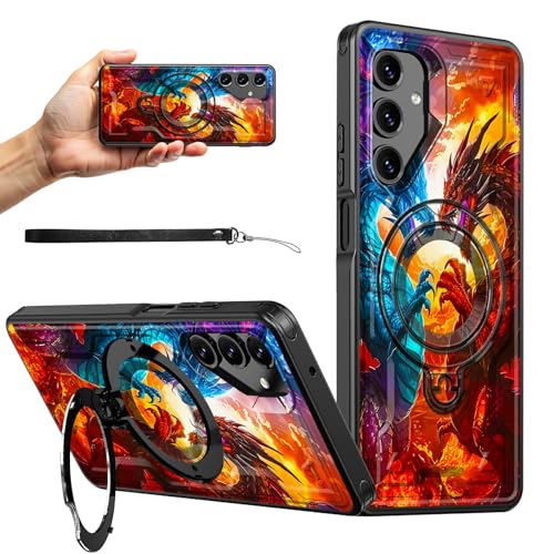 RWUTYTIUL Magnetische Schutzhülle für Samsung S25 Plus/Galaxy S24 Plus, 17 cm (6,7 Zoll), mit Handschlaufe, Ständer, kratzfest, hartes Polycarbonat-Silikon, stoßfest, für Damen, Herren, Jungen, Blau von RWUTYTIUL