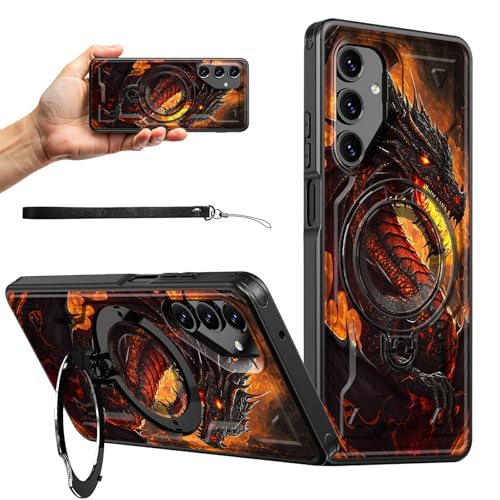RWUTYTIUL Magnetische Schutzhülle für Samsung S25 Plus/Galaxy S24 Plus, 17 cm (6,7 Zoll), mit Handschlaufe, Ständer, kratzfest, hartes Polycarbonat-Silikon, stoßfest, für Damen, Herren, Jungen, Motiv von RWUTYTIUL