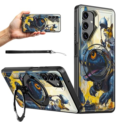 RWUTYTIUL Magnetische Schutzhülle für Samsung S25 Plus/Galaxy S24 Plus, 17 cm (6,7 Zoll), mit Handschlaufe, Ständer, kratzfest, hartes Polycarbonat-Silikon, stoßfest, für Damen, Herren, Jungen, Frosch von RWUTYTIUL