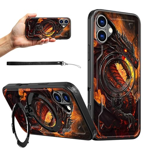 RWUTYTIUL Magnetische Schutzhülle für iPhone 16 Plus, 17 cm (6,7 Zoll), Ringhalter, mit Handschlaufe, Ständer, kratzfest, hartes Polycarbonat-Silikon, stoßfest, für Damen und Herren, Handyhüllen für von RWUTYTIUL