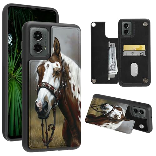 RWUTYTIUL Schutzhülle für Moto G Play 5G 2024, 16,5 cm (6,5 Zoll), mit Kreditkartenfach, stoßfest, schützend, weiches Silikon, Ständer, doppelter Magnetverschluss, Handyhülle für Motorola G Play 5G von RWUTYTIUL