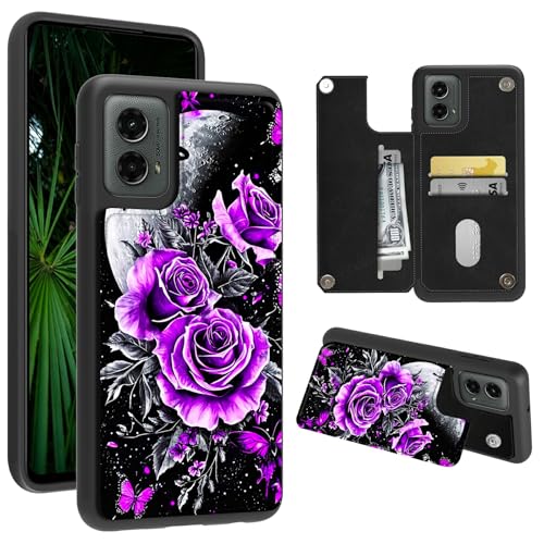 RWUTYTIUL Schutzhülle für Moto G Power 5G 2024, 17 cm (6,7 Zoll), mit Kreditkartenfach, stoßfest, schützend, weiches Silikon, Ständer, doppelter Magnetverschluss, Schutzhülle für Motorola G Power 5G von RWUTYTIUL