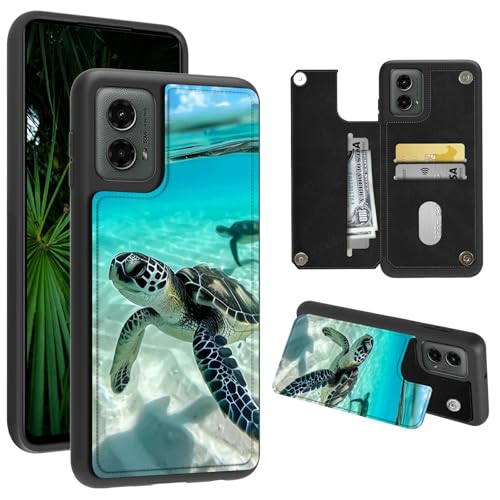 RWUTYTIUL Schutzhülle für Motorola Moto G 5G 2024 16,8 cm (6,6 Zoll), mit Kreditkartenfach, stoßfest, schützend, weiches Silikon, Ständer, doppelter Magnetverschluss, Handyhülle für Moto G 5G 2024 von RWUTYTIUL