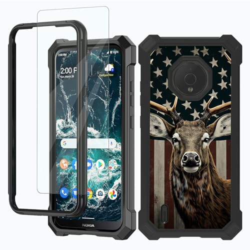 RWUTYTIUL Schutzhülle für Nokia C200 N151DL 2022, 15,5 cm (6,1 Zoll), mit 1 x Displayschutzfolie, stoßfest, strapazierfähig, doppellagig, hart, Polycarbonat, weiches Silikon, Hirsch von RWUTYTIUL
