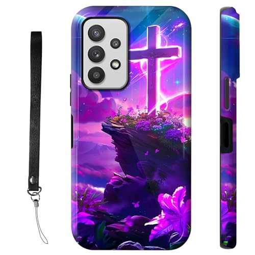 RWUTYTIUL Schutzhülle für Samsung Galaxy A23 5G 16,8 cm (6,6 Zoll), mit Armbandseil, stoßfest, zweilagig, strapazierfähig, rutschfestes Silikon und hartes Polycarbonat, glänzende Schale, lila von RWUTYTIUL