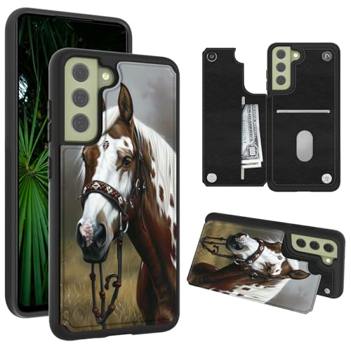 RWUTYTIUL Schutzhülle für Samsung Galaxy S23 FE 5G 16,3 cm (6,4 Zoll), mit Kreditkartenhalter, stoßfest, schützend, weiches Silikon, Ständer, doppelter Magnetverschluss, Handyhülle für Galaxy S23 FE von RWUTYTIUL