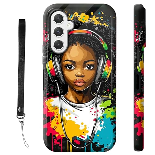 RWUTYTIUL Schutzhülle für Samsung Galaxy S24 FE 5G, 17 cm (6,7 Zoll), mit Armbandseil, stoßfest, zweilagig, strapazierfähig, rutschfestes Silikon und hartes Polycarbonat, glänzende Schale, Kopfhörer von RWUTYTIUL