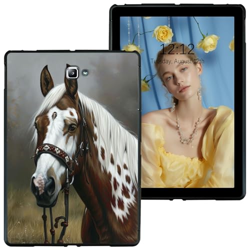 RWUTYTIUL Schutzhülle für Samsung Galaxy Tab A 10,1 Zoll 2016 (SM-T580/T585/T587), schwarz, stoßfest, Schutzhülle, flexibel, matt, leicht, TPU, für Galaxy Tab A 2016, Pferd von RWUTYTIUL