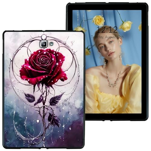 RWUTYTIUL Schutzhülle für Samsung Galaxy Tab A 10,1 Zoll 2016 (SM-T580/T585/T587), schwarz, stoßfest, Schutzhülle, flexibel, matt, leicht, TPU-Hülle für Galaxy Tab A 2016, Rot Rose Grau von RWUTYTIUL