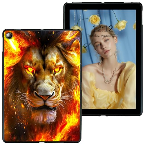 RWUTYTIUL Schutzhülle für Samsung Galaxy Tab A 10,1 Zoll 2019 (SM-T510/SM-T515/SM-T517) Schwarz Tablet Hülle, Stoßfeste Schutzhülle Flexible Matte Leichte TPU Hülle, Gelbe Flamme Löwe von RWUTYTIUL