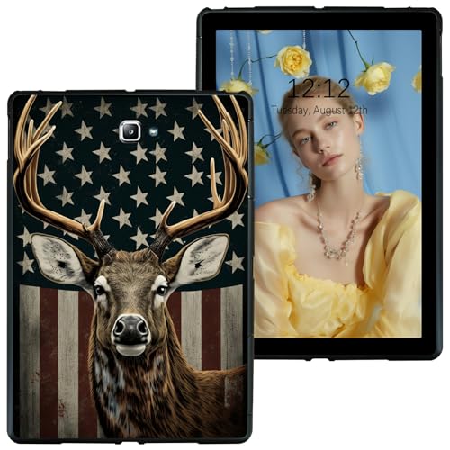 RWUTYTIUL Schutzhülle für Samsung Galaxy Tab A 25,7 cm (10,1 Zoll) 2016 (SM-T580/T585/T587), schwarz, stoßfest, flexibel, matt, leicht, TPU-Hülle für Galaxy Tab A 2016, amerikanische Flagge Hirsch von RWUTYTIUL