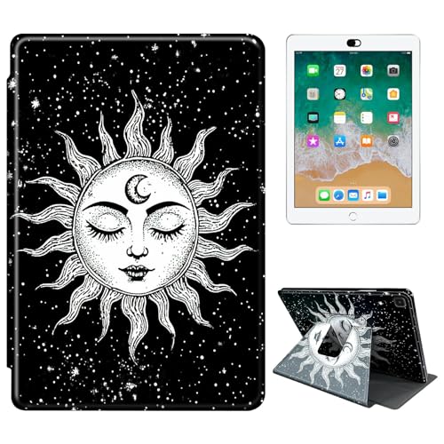 RWUTYTIUL Schutzhülle für Samsung Galaxy Tab A 25,7 cm (10,1 Zoll) 2019 (SM-T510/SM-T515/SM-T517) Tablet-Hülle, 360 Grad drehbar, stoßfest, Schutzhülle mit Ständer, für Damen und Herren, Weiß, Mond von RWUTYTIUL