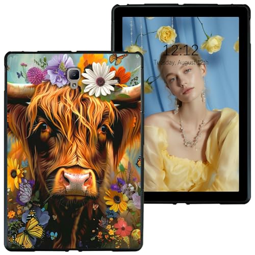 RWUTYTIUL Schutzhülle für Samsung Galaxy Tab A 8 Zoll 2017 (SM-T380/T385), schwarz, stoßfest, flexibel, matt, leicht, TPU, für Galaxy Tab A 8 Zoll 2017, Blume, Kuh von RWUTYTIUL