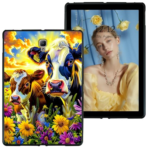 RWUTYTIUL Schutzhülle für Samsung Galaxy Tab A 8 Zoll 2017 (SM-T380/T385), schwarz, stoßfest, flexibel, matt, leicht, TPU, für Galaxy Tab A 8 Zoll 2017, lila Blume Kuh von RWUTYTIUL
