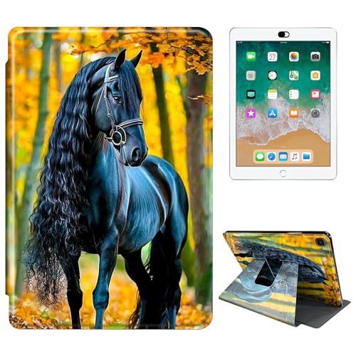 RWUTYTIUL Schutzhülle für Samsung Galaxy Tab A 8 Zoll 2019 (T290/T295) Tablet, 360 Grad drehbar, stoßfest, Schutzhülle mit Ständer, für Damen und Herren, Ahornblatt, schwarzes Pferd von RWUTYTIUL