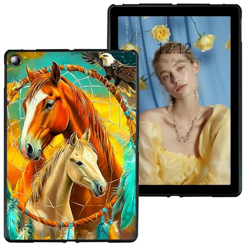 RWUTYTIUL Schutzhülle für Samsung Galaxy Tab A7 10.4 2022/2020 (T503/T509/T500/T505/T507) schwarze Tablet-Hülle, stoßfeste Schutzhülle, flexibel, matt, leicht, TPU-Hülle, zwei Pferde von RWUTYTIUL