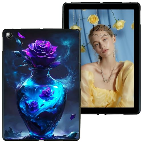 RWUTYTIUL Schutzhülle für Samsung Galaxy Tab A8 10,5 Zoll 2022 (SM-X200/SM-X205/SM-X207) Schwarz Tablet Hülle, Stoßfeste Schutzhülle Flexible Matte Leichte TPU Hülle, Lila Rose Vase von RWUTYTIUL