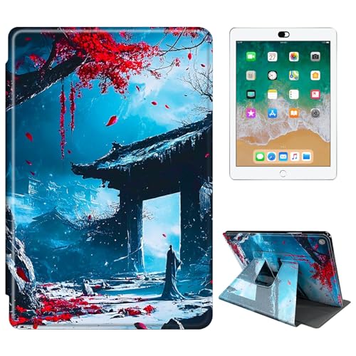 RWUTYTIUL Schutzhülle für Samsung Galaxy Tab A8 10,5 Zoll 2022 Modell (SM-X200/X205/X207) Tablet-Hülle, 360 Grad drehbar, stoßfest, Schutzhülle mit Ständer, für Damen und Herren, rotes Blattschloss von RWUTYTIUL