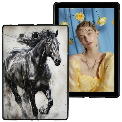 RWUTYTIUL Schutzhülle für Samsung Galaxy Tab E 9,6 Zoll (SM-T560/T561/T565/T567V) schwarze Tablet-Hülle, stoßfeste Schutzhülle, flexibel, matt, leicht, TPU-Hülle für Galaxy Tab E 9,6 Zoll 2015, Pferde von RWUTYTIUL