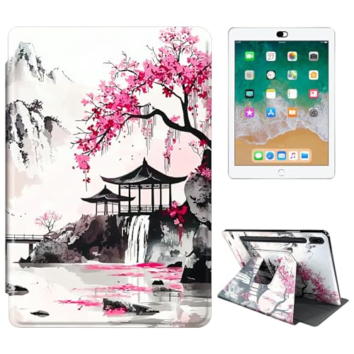 RWUTYTIUL Schutzhülle für Samsung Galaxy Tab S10 Plus 2024/S9 Plus 2023/S9 FE+ 12,4 Zoll Tablet, 360 Grad drehbar, stoßfest, Schutzhülle mit Ständer, für Damen und Herren, rosa Blumenpavillon von RWUTYTIUL