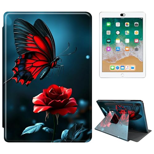 RWUTYTIUL Schutzhülle für Samsung Galaxy Tab S10 Plus 2024/S9 Plus 2023/S9 FE+ 12,4 Zoll Tablet, 360 Grad drehbar, stoßfest, Schutzhülle mit Ständer, für Damen und Herren, rosa Schmetterling von RWUTYTIUL