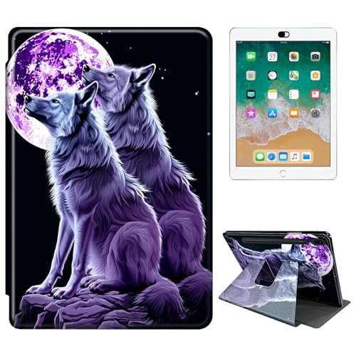 RWUTYTIUL Schutzhülle für Samsung Galaxy Tab S10 Plus 2024/S9 Plus 2023/S9 FE+ 12,4 Zoll Tablet Hülle, 360 Grad drehbar, stoßfest, Schutzhülle mit Ständer, für Damen und Herren, Mond Wolf von RWUTYTIUL