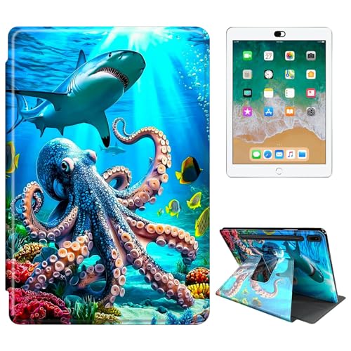 RWUTYTIUL Schutzhülle für Samsung Galaxy Tab S10 Plus 2024/S9 Plus 2023/S9 FE+ 12,4 Zoll Tablet-Hülle, 360 Grad drehbar, stoßfest, Schutzhülle mit Ständer, für Damen und Herren, Unterwasser-Oktopus von RWUTYTIUL