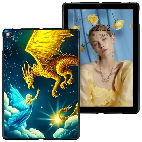 RWUTYTIUL Schutzhülle für Samsung Galaxy Tab S5e 10,5 Zoll 2019 (SM-T720/T725/T727) Schwarz Tablet Hülle, Stoßfeste Schutzhülle Flexible Matte Leichte TPU Hülle, Gelb Dragon Girl von RWUTYTIUL