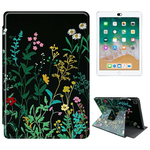 RWUTYTIUL Schutzhülle für Samsung Galaxy Tab S5e 10,5 Zoll 2019 (SM-T720/T725/T727) Tablet, 360 Grad drehbar, stoßfest, Schutzhülle mit Ständer, für Damen und Herren, grüne Wildblumen von RWUTYTIUL