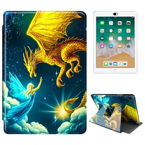RWUTYTIUL Schutzhülle für Samsung Galaxy Tab S5e 10,5 Zoll 2019 (SM-T720/T725/T727) Tablet-Hülle, 360 Grad drehbar, stoßfest, Schutzhülle mit Ständer, für Damen und Herren, gelber Drachenmädchen von RWUTYTIUL