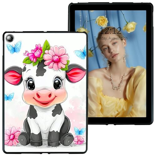 RWUTYTIUL Schutzhülle für Samsung Galaxy Tab S5e 10,5 Zoll 2019 (SM-T720/T725/T727) schwarze Tablet-Hülle, stoßfeste Schutzhülle, flexibel, matt, leicht, TPU-Hülle, Blume, niedliche Kuh von RWUTYTIUL