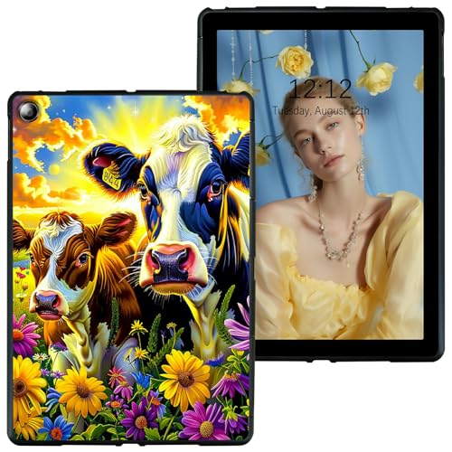 RWUTYTIUL Schutzhülle für Samsung Galaxy Tab S5e 10,5 Zoll 2019 (SM-T720/T725/T727) schwarze Tablet-Hülle, stoßfeste Schutzhülle, flexible matte leichte TPU-Hülle, lila Blume, Kuh von RWUTYTIUL