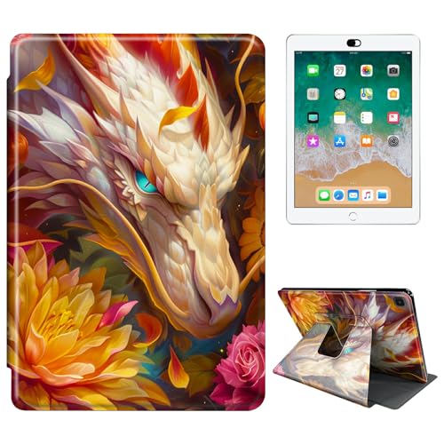 RWUTYTIUL Schutzhülle für Samsung Galaxy Tab S6 10,5 Zoll 2019 SM-T860/T865/T867 Tablet, 360 Grad drehbar, stoßfest, Schutzhülle mit Ständer, für Damen und Herren, Lotus, weißer Drache von RWUTYTIUL