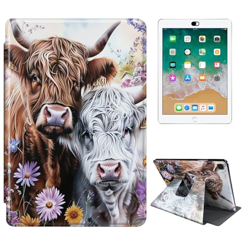 RWUTYTIUL Schutzhülle für Samsung Galaxy Tab S6 10,5 Zoll 2019 SM-T860/T865/T867 Tablet, 360 Grad drehbar, stoßfest, Schutzhülle mit Ständer, für Damen und Herren, lila blühende Kuh von RWUTYTIUL