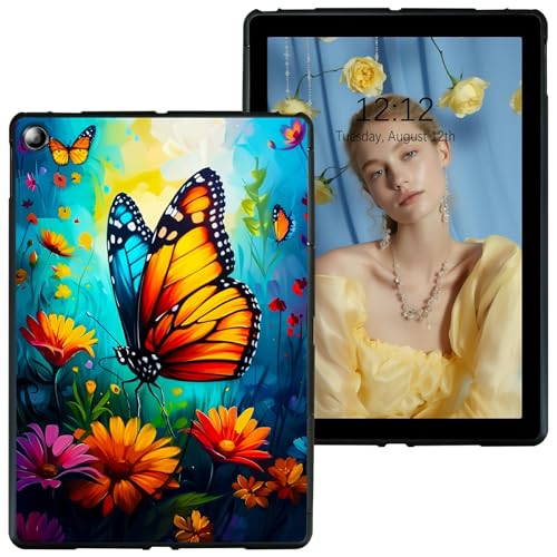 RWUTYTIUL Schutzhülle für Samsung Galaxy Tab S6 Lite 10,4 Zoll 2024/2022/2020 Schwarz Tablet Hülle, Stoßfeste Schutzhülle Flexible Matte Leichte TPU Hülle, Schmetterling Blau Himmel von RWUTYTIUL