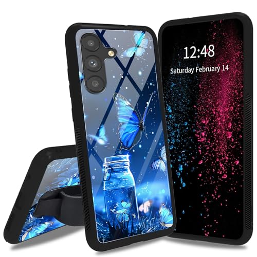RWUTYTIUL Schutzhülle für Samsung S21 FE 16,4 cm (6,4 Zoll), mit Handschlaufe, Standhalterung, weicher TPU-Ständer, kratzfest, organisches Glas, Schutzhülle für Samsung Galaxy S21 FE 5G, blauer von RWUTYTIUL