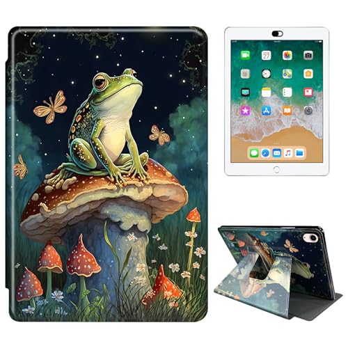 RWUTYTIUL Schutzhülle für iPad Air 27,9 cm (11 Zoll), iPad 7. / 6. Generation (M3/M2) 2025/2024 Tablet-Hülle, 360 Grad drehbar, stoßfest, Schutzhülle mit Ständer, für Damen und Herren, Pilzfrosch von RWUTYTIUL