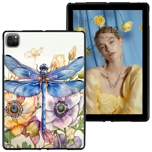 RWUTYTIUL Schutzhülle für iPad Pro 12,9 Zoll (6./5./4./3. Generation, 2022/2021/2020/2018), schwarze Tablet-Hülle, stoßfeste Schutzhülle, flexibel, matt, leicht, TPU-Hülle, Libelle Blume von RWUTYTIUL