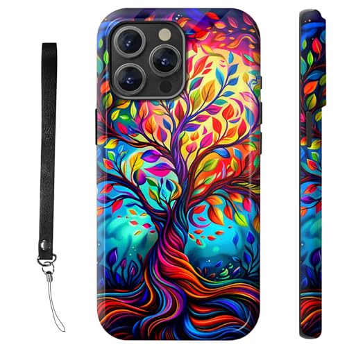 RWUTYTIUL Schutzhülle für iPhone 11 Pro 14,7 cm (5,8 Zoll), mit Armbandseil, stoßfest, zweilagig, robust, rutschfestes Silikon und hartes Polycarbonat, glänzende Schale, Mondkunst-Baum von RWUTYTIUL