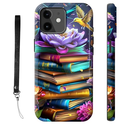 RWUTYTIUL Schutzhülle für iPhone 12, 15,5 cm (6,1 Zoll), mit Armbandseil, stoßfest, zweilagig, robust, rutschfestes Silikon und hartes Polycarbonat, glänzend, Pfingstrose von RWUTYTIUL