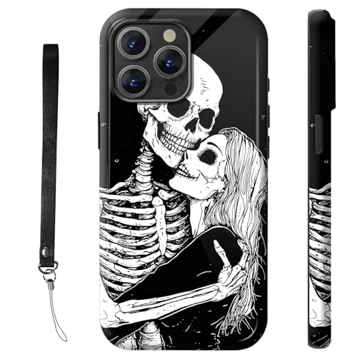 RWUTYTIUL Schutzhülle für iPhone 15 Pro Max 17 cm (6,7 Zoll), mit Armbandseil, stoßfest, zweilagig, strapazierfähig, rutschfestes Silikon und hartes Polycarbonat, glänzende Schale, Totenkopf-Mädchen von RWUTYTIUL