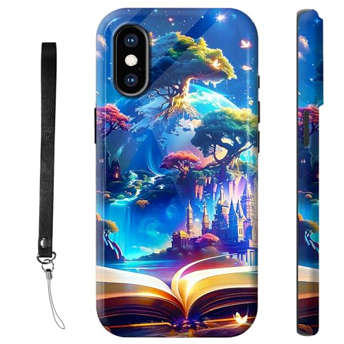RWUTYTIUL Schutzhülle für iPhone X/XS 14,7 cm (5,8 Zoll), mit Armbandseil, stoßfest, zweilagig, schützend, strapazierfähig, rutschfestes Silikon und hartes Polycarbonat, glänzend, Buchschloss von RWUTYTIUL