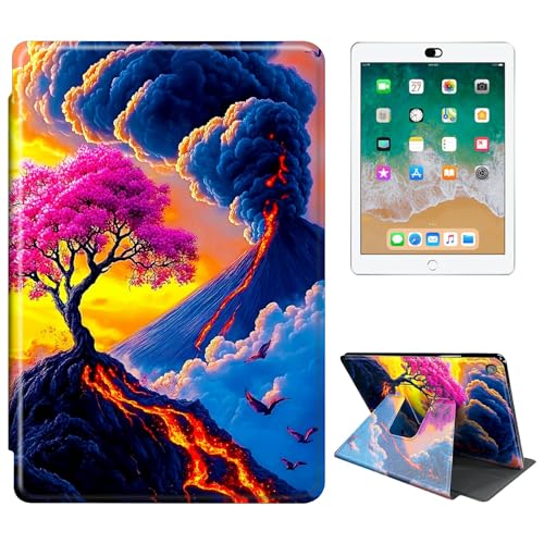RWUTYTIUL Tablet-Hülle für Kindle Fire 7 (9. / 7. / 5. Generation, Version 2019/2017/2015), 360 Grad drehbar, stoßfest, mit Ständer, für Damen und Herren, vulkanische Kirschblüten von RWUTYTIUL