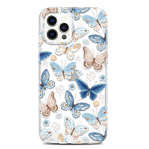 RXKEJI iPhone 12 Hülle iPhone 12 Pro Handyhülle TPU Silikon Weiche Durchsichtig Klar Transparent Schutzhülle Handytasche Flexibel Handy Hülle für iPhone 12/12 Pro 2020 6.1" Butterfly Blue von RXKEJI