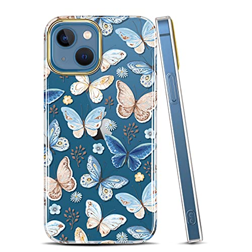 RXKEJI iPhone 13 Mini Hülle Handyhülle TPU Silikon Weiche Durchsichtig Klar Transparent Schutzhülle Handytasche Flexibel Handy Hülle für iPhone 13 Mini 2021 5.4" Butterfly Blue von RXKEJI