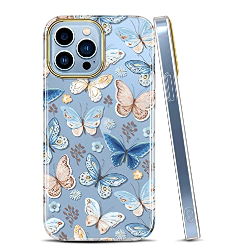 RXKEJI iPhone 13 Pro Hülle Handyhülle TPU Silikon Weiche Durchsichtig Klar Transparent Schutzhülle Handytasche Flexibel Handy Hülle für iPhone 13 Pro 2021 6.1" Butterfly Blue von RXKEJI