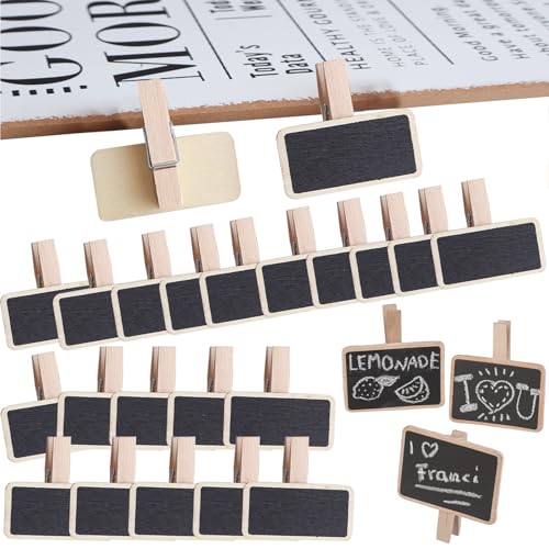 RXKFIGX 50 Stück Holz Kreidetafel Klein Mini Kreidetafel Set Mini Tafel Memotafel Mit Klammer Mini Tafeln Zum Beschriften Hölzern Mini Tafeln mit Klipp Home Hochzeit Party Dekoration Kräutertöpfen von RXKFIGX