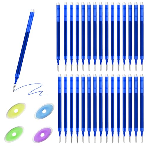 RYAN Radierbare Ersatzminen 30 Stück Radierbarer Tintenroller Ersatzmine Blau 0,5mm und 4 Radierer Druckgelschreiber Tintenroller Patronen für Bürobedarf Schulsachen Studenten von RYAN